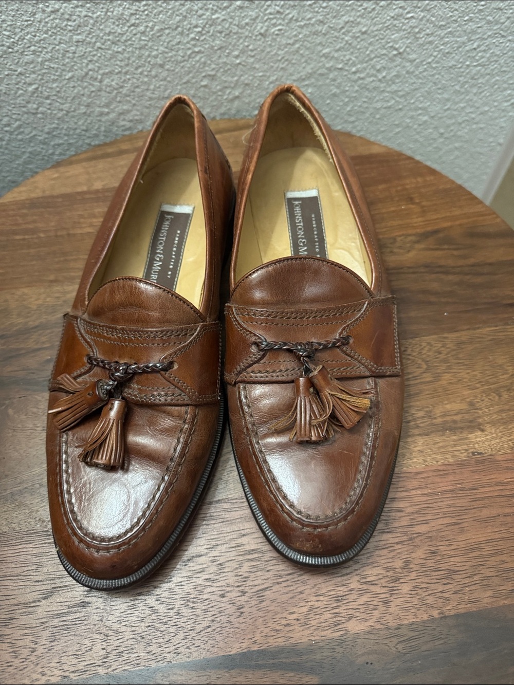 Johnston & Murphy Italian Leather Tassel Loafers Brown Vintage